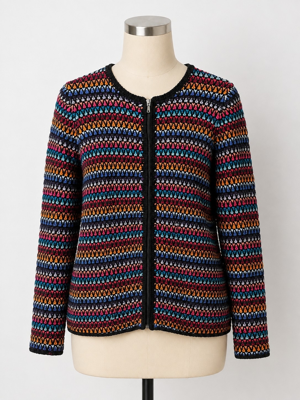 Coldwater Creek Black Multicolor Striped Zip Cardigan